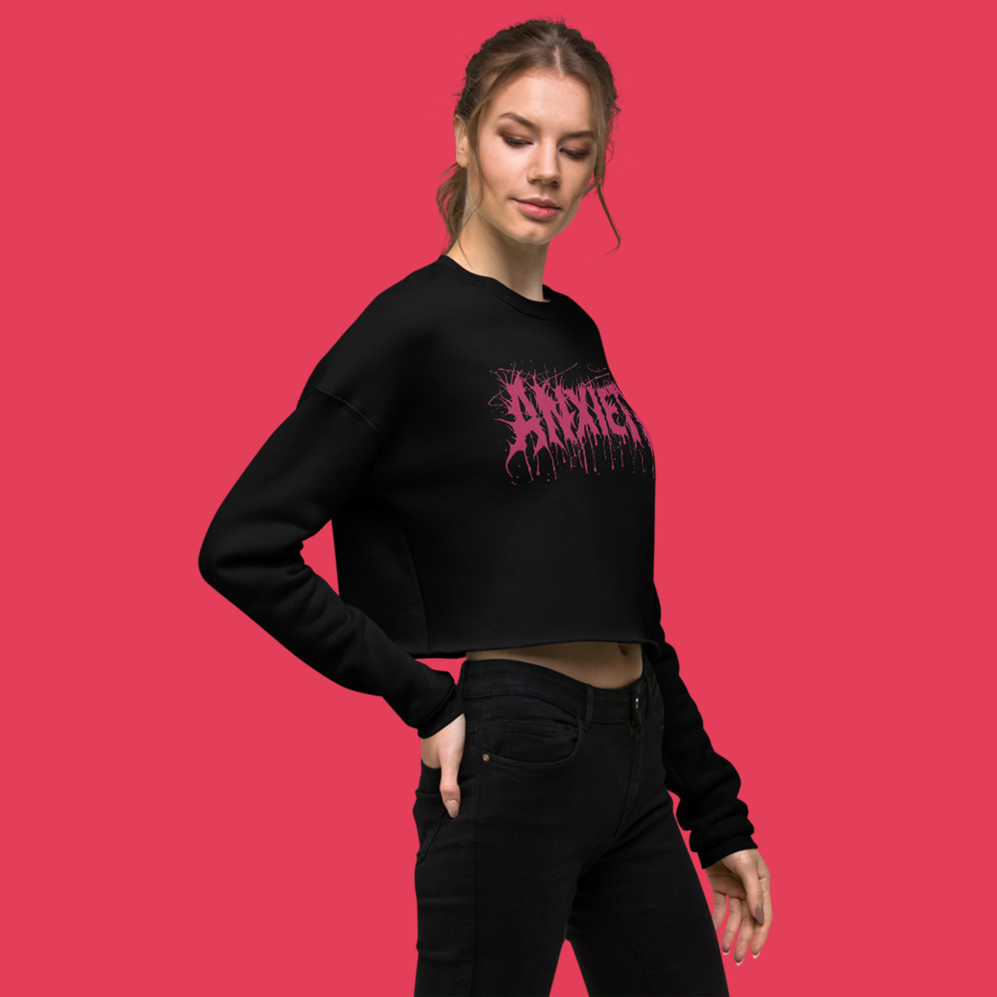 Anxiety Embroidered Crop Sweatshirt