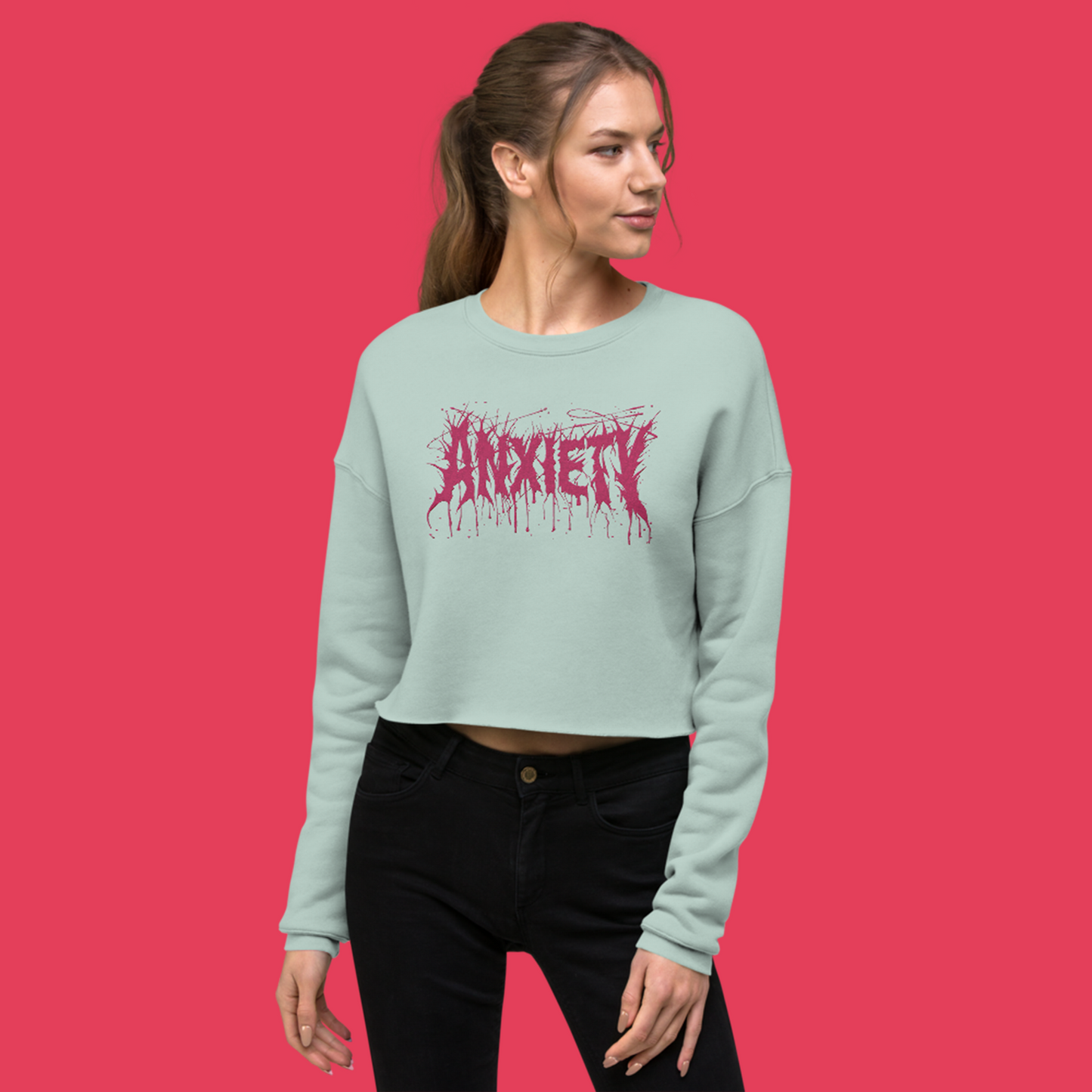 Anxiety Embroidered Crop Sweatshirt