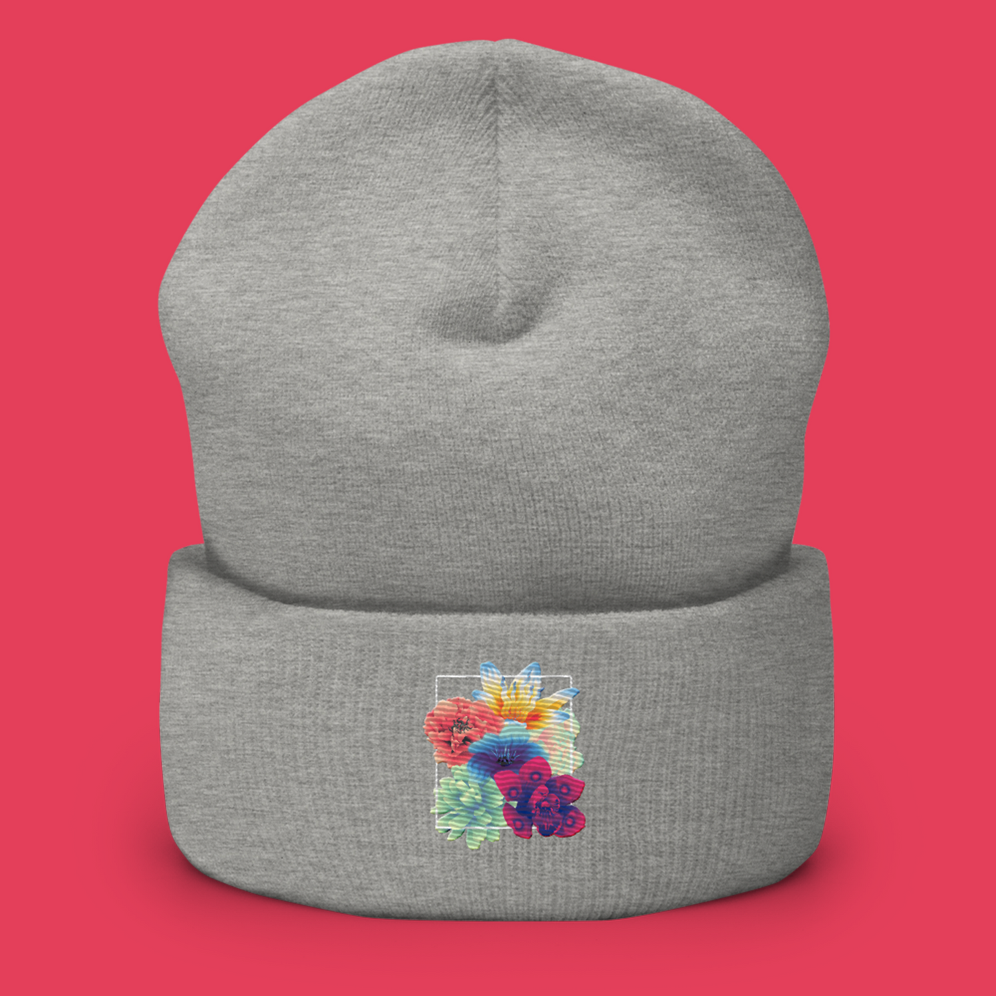 Gradient Flower Bouquet Embroidered Beanie