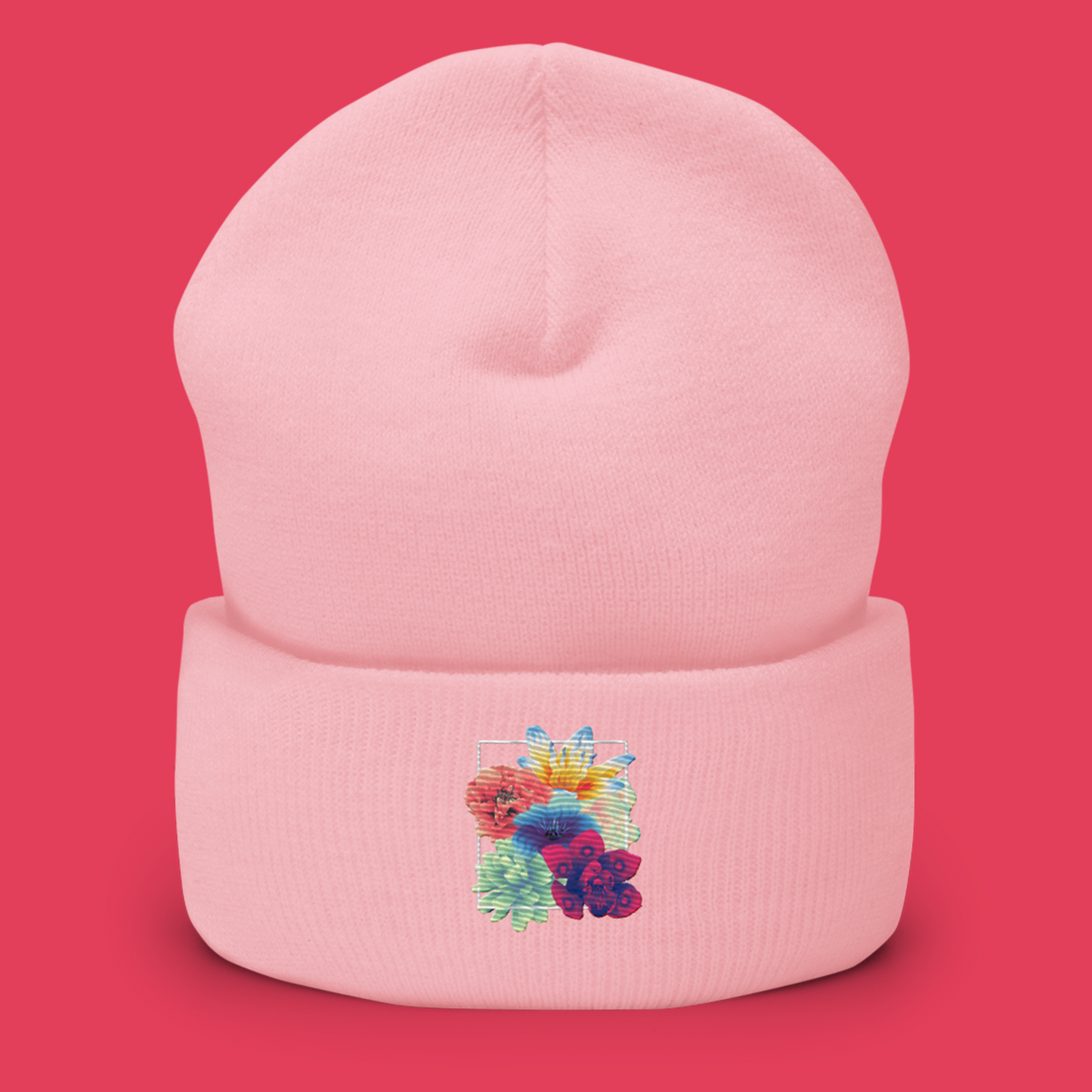 Gradient Flower Bouquet Embroidered Beanie