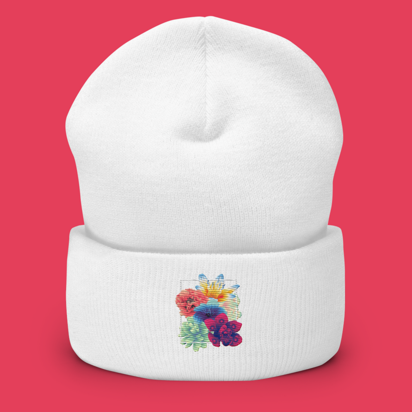 Gradient Flower Bouquet Embroidered Beanie